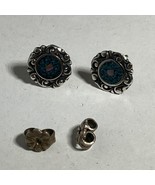 Sterling 925 &amp; Turquoise Inlay Stud Earrings Abalone/Mother Of Pearl Accent - $27.67
