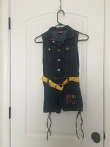 1 Pc 2 Be Real Girls Blue Jean Romper Jumpsuit Shorts Belted Size 7/8 - £32.11 GBP