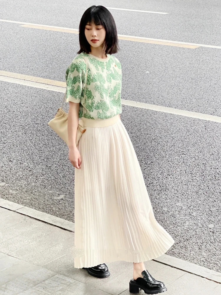 Women   Summer New Green Round Neck Jacquard Knit Women Casual Cropped T... - $170.41