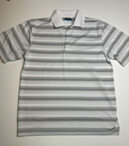 Men’s PGA Tour Golf Polo Shirt White/Gray Stripe Size M- Small Flaw - $9.82