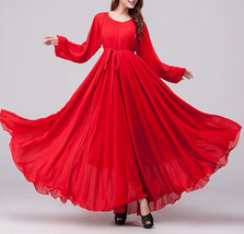 RED Loose Fitting Long Chiffon Dress Women Oversized Chiffon Maxi Dress image 1
