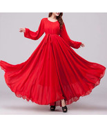 RED Loose Fitting Long Chiffon Dress Women Oversized Chiffon Maxi Dress - $89.63 CAD