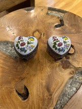 Vintage Floral Porcelain Heart-Shaped Trinket Box - $24.75