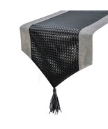 Black Leathersmith - Black Faux Leather &amp; Linen Decorative Table Runner - $51.43+