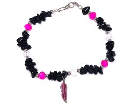 Mia Jewel Shop Feather Charm Dangle Multicolored Chip Stone Crystal Beaded Ankle - £12.40 GBP
