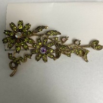 Floral Brooch Pin Rhinestones Incredible Green Colors **FREE SHIPPING** - £23.15 GBP