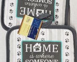 2 Printed Kitchen Pot Holders (7&quot;x7&quot;) HOME IS WHERE SOMEONE RUNS &amp; GREET... - $7.91