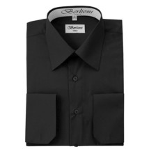 Berlioni Italy Men&#39;s Premium French Convertible Cuff Solid Dress Shirt Black - £20.97 GBP