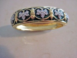 Swarovski Vintage Crystal Green Enamel Gold Tone Bangle Bracelet 398 - £79.15 GBP