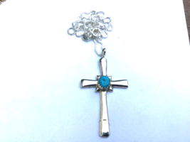 Sterling 925 Turquoise Signed YS Native American Cross 20” Box Link Ch. ... - $1,048.14 MXN
