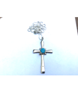 Sterling 925 Turquoise Signed YS Native American Cross 20” Box Link Ch. ... - $1,048.14 MXN