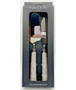 Tahari Silver Rhinestone Embellished Cake Knife &amp; Server Set Brand New U256 - £37.12 GBP