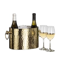Wine or Champagne 2-Bottle Chiller, Bucket, Gold - Hammered - HandCrafted - Remo - £63.90 GBP