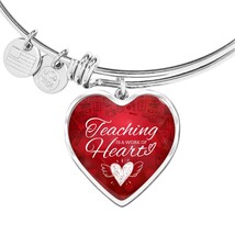 Teaching is a Work Of Heart Heart Bangle Stainless Steel or 18k Gold 18-22&quot; - £37.92 GBP+