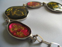 Enamel Fashion Bracelet - Yellow Red Large Beads With Glitter Decoration - £19.98 GBP