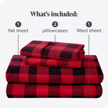 BLACK AND RED BUFFALO PLAID MICROFIBER 4PC BED SHEET SET  in QUEEN and KING SIZE