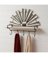 Windmill Shelf with Hooks in Distressed Metal and Wood - $128.00