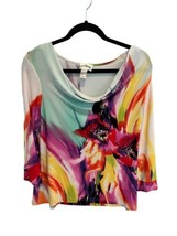 JOSEPH RIBKOFF Womens Top Colorful Floral Art to Wear Stretch Women Blouse Sz 12 - £29.26 GBP