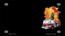 Fire Engine Flames Flaming Ax Offset Novelty Mini Metal License Plate Tag - £11.76 GBP