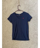 Polo Ralph Lauren Sport Dark Blue Red Logo Woman’s Shirt Size Medium - £14.61 GBP