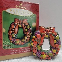 2001 Hallmark Keepsake Christmas Ornament Pressed Tin Wreath of Evergreens - $8.86