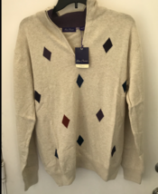 Alan Flusser Xl TAN/BEIGE W/DIAMONDS 1/4 Zip Classic Sweater Nwt - £27.40 GBP