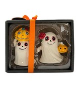 Blue Sky Clayworks Halloween Ceramic Salt &amp; Pepper Shakers Spooky Ghost ... - $18.49