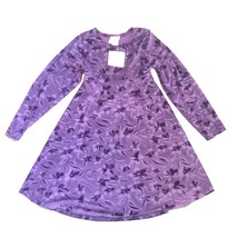 Vtg Velvety Purple Floral Dress Girls L - £22.27 GBP