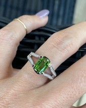 Green Tourmaline Wedding Ring, 14K White Gold Plated Designer  Ring For Woman - £78.80 GBP
