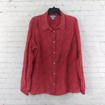 JCP Shirt Womens 2X Red Geometric Silk Blend Long Sleeve Button Up Blouse - £19.71 GBP