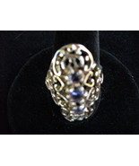 Iolite 3 Stone Filligree Sterling Silver Ring SZ 7.25 - $48.00