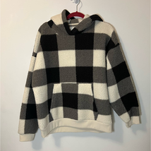 American Eagle Sherpa Hoodie Sweatshirt White and Black Checkered Size Large - £11.24 GBP
