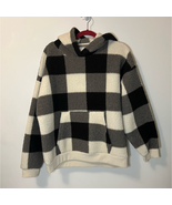 American Eagle Sherpa Hoodie Sweatshirt White and Black Checkered Size L... - £11.03 GBP