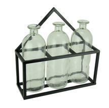 3 Piece Glass Jar Bud Vases in Wall Mounted Metal Tray - £23.69 GBP