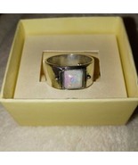 Square Silver  w/Opal Gemstone ~ Women&#39;s Size 8 ~ Wide Band Ring - £11.18 GBP