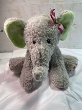 Pier 1 Imports 8&quot; Elephant Gray Gingham Bow Feet Green Ears Plush Pier One - £9.33 GBP