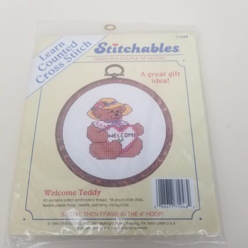 Dimensions Stitchables Counted Cross Stitch Welcome Bear  71048 VTG 1994 - £5.44 GBP