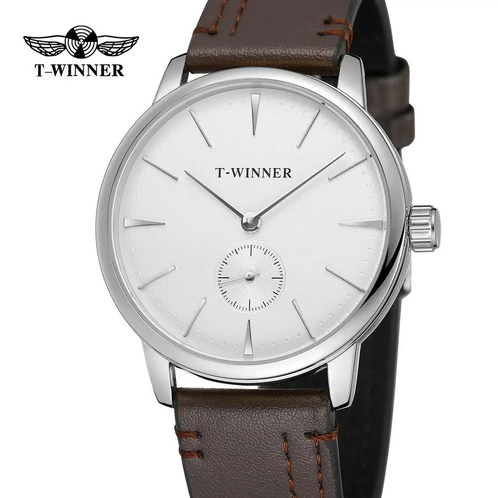 Fashion Winner Top Brand Leather Mechanical Hand Wind Man Simple Busines... - $39.49