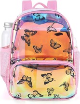 Clear Backpack Iridescent Kids Backpack with Butterfly Print Use Piping - £17.83 GBP