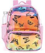 Clear Backpack Iridescent Kids Backpack with Butterfly Print Use Piping - £17.51 GBP