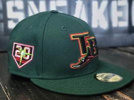 New Era 59Fifty Tampa Bay Devil Rays 20th Dark Green Fitted Hat Cap Men 7 5/8 - $45.82