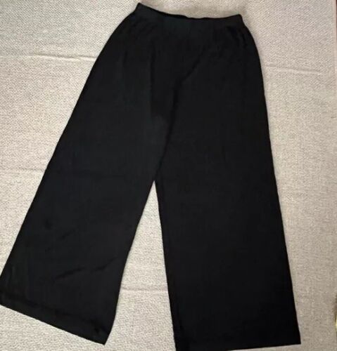 Chico&#39;s Travelers 1 Black Slinky Knit Wide Leg Crop Pants Womens M 8 10 USA - $18.79