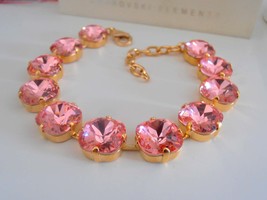 Rose Peach Swarovski Bracelet 4470 / Gold Tennis Cup chain Cushion Cut Jewelry / - £75.92 GBP