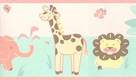 Dundee Deco BD6006 Prepasted Wallpaper Border - Kids Pink, Teal Jungle A... - £9.93 GBP