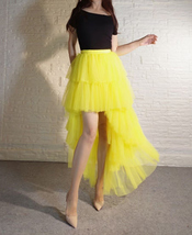 Yellow High Low Tulle Maxi Skirt Outfit Women Custom Plus Size Layered Tutu Skir image 2