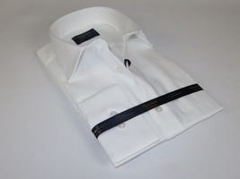 Men 100% Cotton Shirt Manschett Quesste Turkey Slim Fit 6048-02 White Fancy - £47.84 GBP