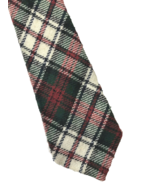 Vintage Stewart Tartan Necktie Tie White Green Red Plaid Preppy 60s 70s ... - £29.43 GBP