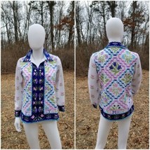 Vtg 1960-70s Groovy Ethnic Embroidery Illusion floral print Hippy Shirt Size 34 - £27.93 GBP