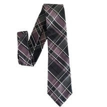 Ike Behar Men Striped Necktie Purple Gray Stripes 100% Silk Tie Plaid USA - £12.65 GBP