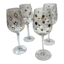 Pier 1 imports stem wine glasses set of four clear with gold design Polka Dot - £28.90 GBP